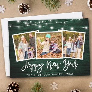 Cartes Pour Fêtes Annuelles Bracelet Script Lumières Bois vert 3 Photo Nouvel 
