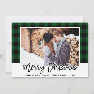 Cartes Pour Fêtes Annuelles Bracelet Script Vert Plaid Couple photo Noël