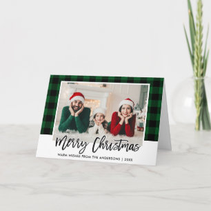 Cartes Pour Fêtes Annuelles Bracelet Script Vert Plaid Famille Photo Noël