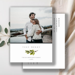 Cartes Pour Fêtes Annuelles Branche de pin minimale Photo de Noël très joyeux
