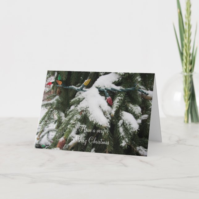 Cartes Pour Fêtes Annuelles Branches couvertes de neige et feux (Devant)