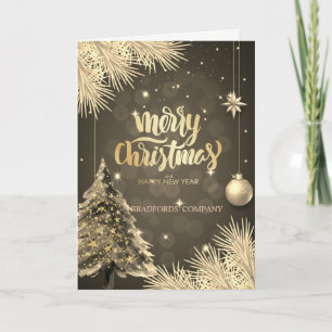 Cartes Pour Fêtes Annuelles Branches d'arbre à pin, Boules, Compagnie de Noël