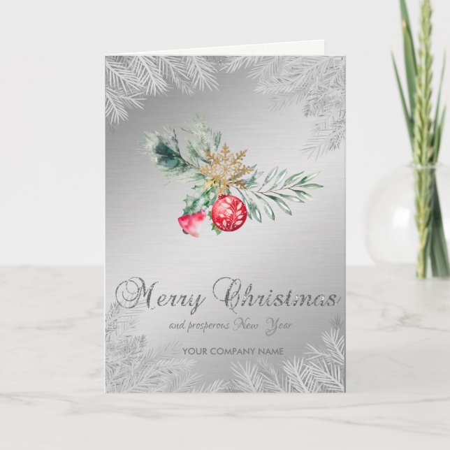 Cartes Pour Fêtes Annuelles Branches d'arbre de Noël Boule rouge argent (Devant)