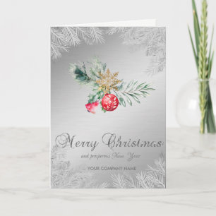 Cartes Pour Fêtes Annuelles Branches d'arbre de Noël Boule rouge argent