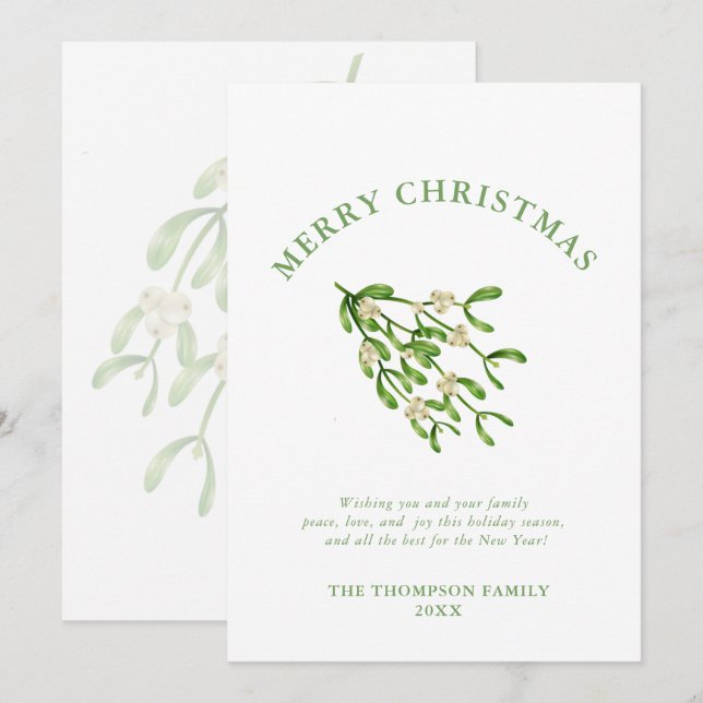 Cartes Pour Fêtes Annuelles Branches de baies de Noël à l'aquarelle Feuillage (Devant / Derrière)