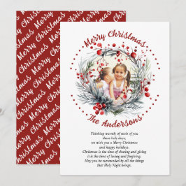Cartes Pour Fêtes Annuelles Branches de fleurs de Noël avec baies rouges photo