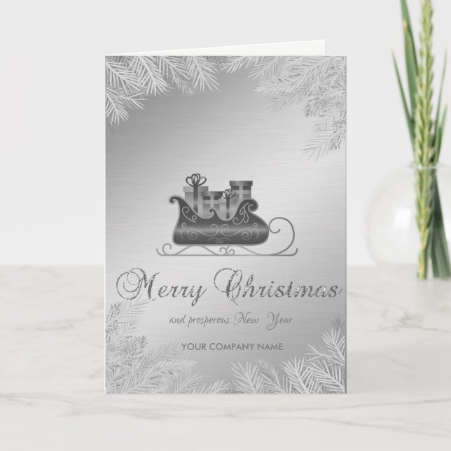 Cartes Pour Fêtes Annuelles Branches de l'Arbre de Noël, Argent, Entreprise (Devant)