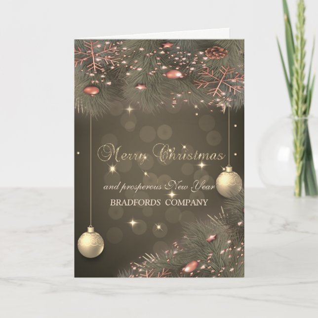 Cartes Pour Fêtes Annuelles Branches de pins, Boules, Étoiles, Snowflakes Soci (Devant)