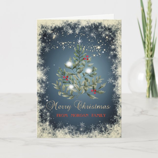 Cartes Pour Fêtes Annuelles Branches de sapin de Noël Snowflakes (Devant)