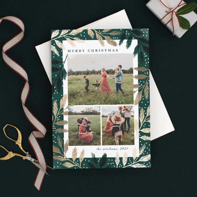 Cartes Pour Fêtes Annuelles Branches d'or 3 Photo Noël (Créateur téléchargé)