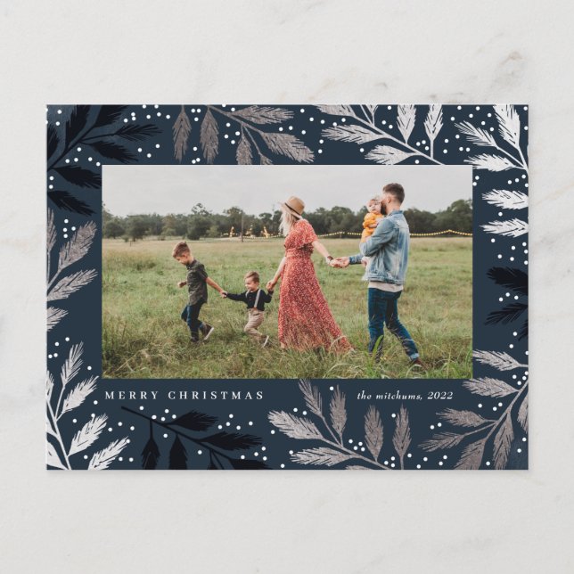 Cartes Pour Fêtes Annuelles Branches en argent Joyeux Noël Photo (Devant)