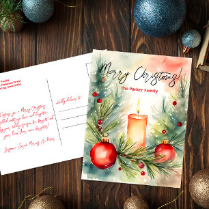 Cartes Pour Fêtes Annuelles Branches Festive de pin à bougies Salutation de No