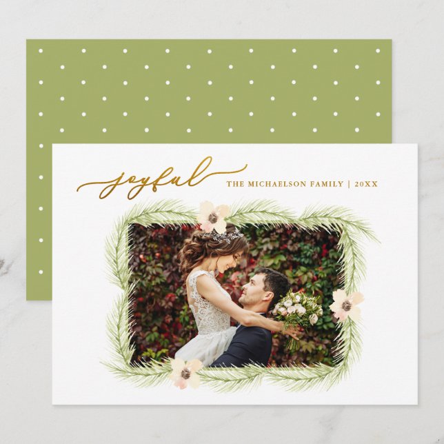 Cartes Pour Fêtes Annuelles Branches joyeux hiver Noël Photo (Devant / Derrière)