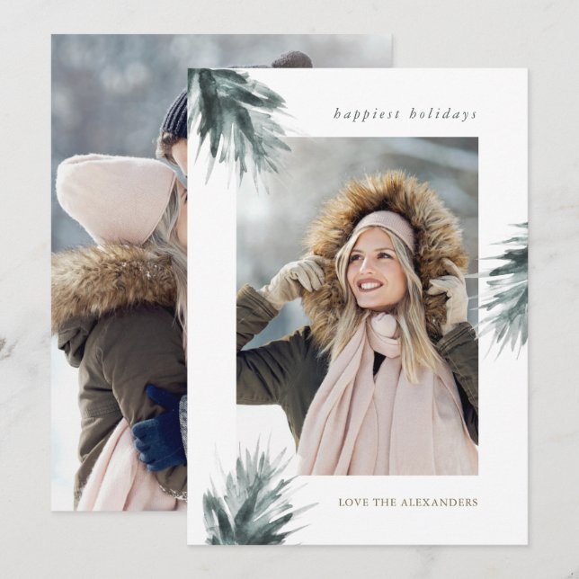 Cartes Pour Fêtes Annuelles Branches rustiques simples Deux vacances de Noël p (Devant / Derrière)