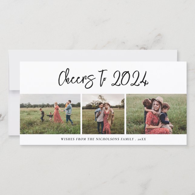 Cartes Pour Fêtes Annuelles Bravo 2024 Script Trois Photo Famille Moderne (Devant)