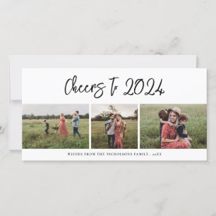 Cartes Pour Fêtes Annuelles Bravo 2024 Script Trois Photo Famille Moderne