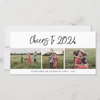 Cartes Pour Fêtes Annuelles Bravo 2024 Script Trois Photo Famille Moderne