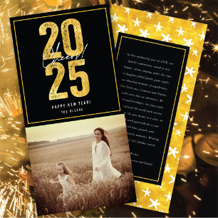 Cartes Pour Fêtes Annuelles Bravo à 2025 Typographie d'or Photo du Nouvel An