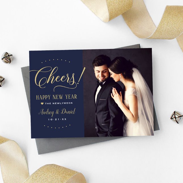 Cartes Pour Fêtes Annuelles Bravo Gold Navy Bonne Année Photo Mariage (Créateur téléchargé)