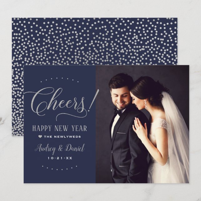 Cartes Pour Fêtes Annuelles Bravo Silver Navy Bonne Année Photo Mariage (Devant / Derrière)