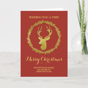 Cartes Pour Fêtes Annuelles Brick Red Gold Deer Wreath Christmas Nouvelle adre