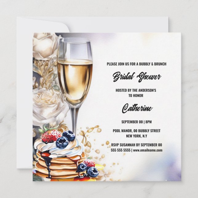 Cartes Pour Fêtes Annuelles Bridal douche bulle brunch rose flapjacks tendance (Devant)