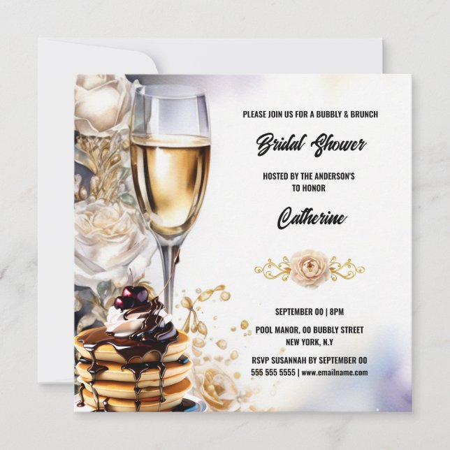 Cartes Pour Fêtes Annuelles Bridal douche bulle brunch rose fleurs élégant (Devant)