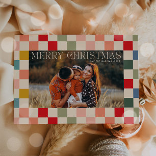 Cartes Pour Fêtes Annuelles Bright À damiers cadre photo de Noël