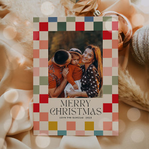 Cartes Pour Fêtes Annuelles Bright À damiers cadre photo de Noël