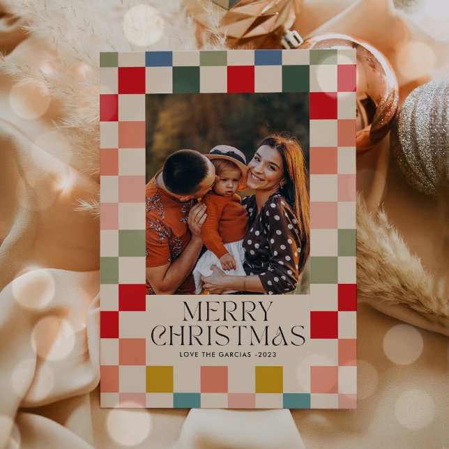 Cartes Pour Fêtes Annuelles Bright À damiers cadre photo de Noël (Créateur téléchargé)