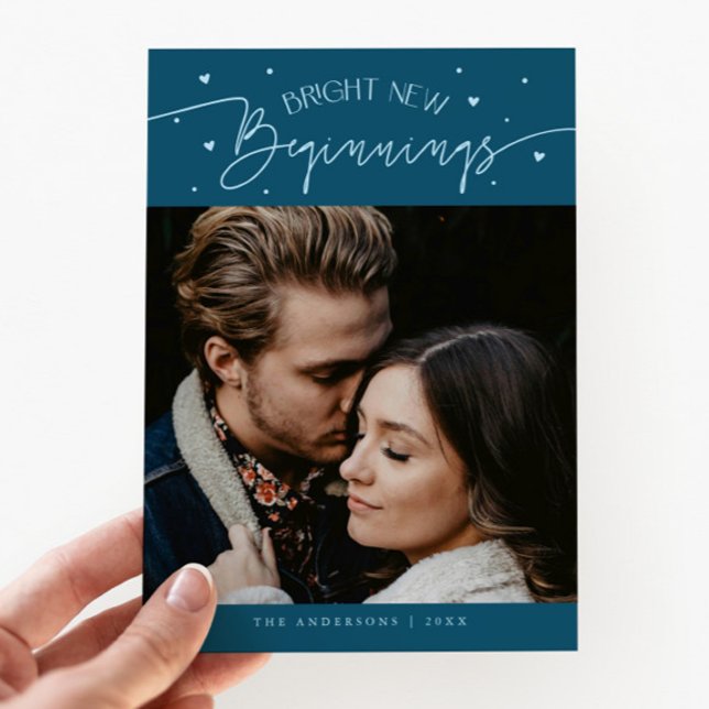Cartes Pour Fêtes Annuelles Bright Beginnings New Year Teal Photo  (Créateur téléchargé)