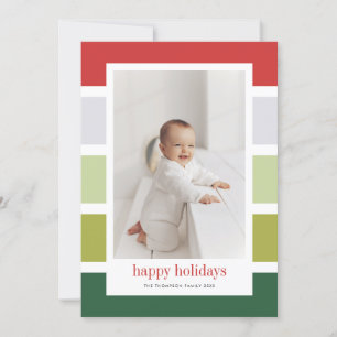 Cartes Pour Fêtes Annuelles Bright Red and Green Stripes Happy Holidays Photo