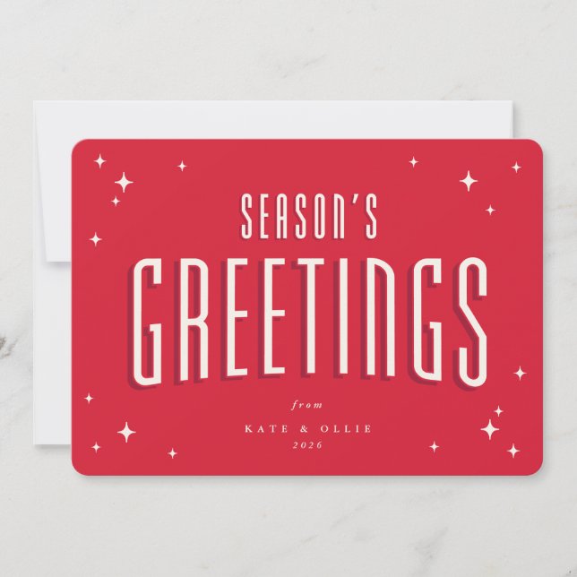 Cartes Pour Fêtes Annuelles Bright Red Bonnes Fêtes Retro Stars Plat (Devant)