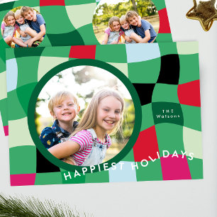 Cartes Pour Fêtes Annuelles Bright Retro Plaid 4 Photo Happest