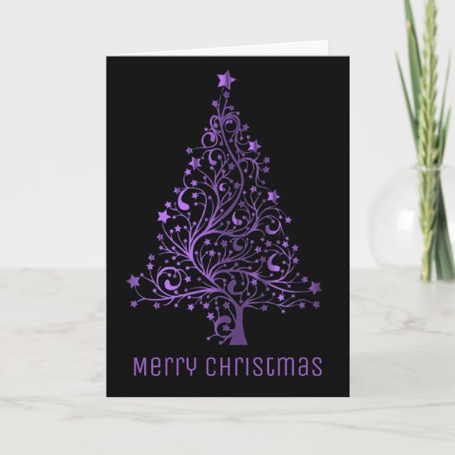 Cartes Pour Fêtes Annuelles Brillant noir pourpre métallique élégant d'arbre (Devant)