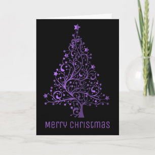 Cartes Pour Fêtes Annuelles Brillant noir pourpre métallique élégant d'arbre