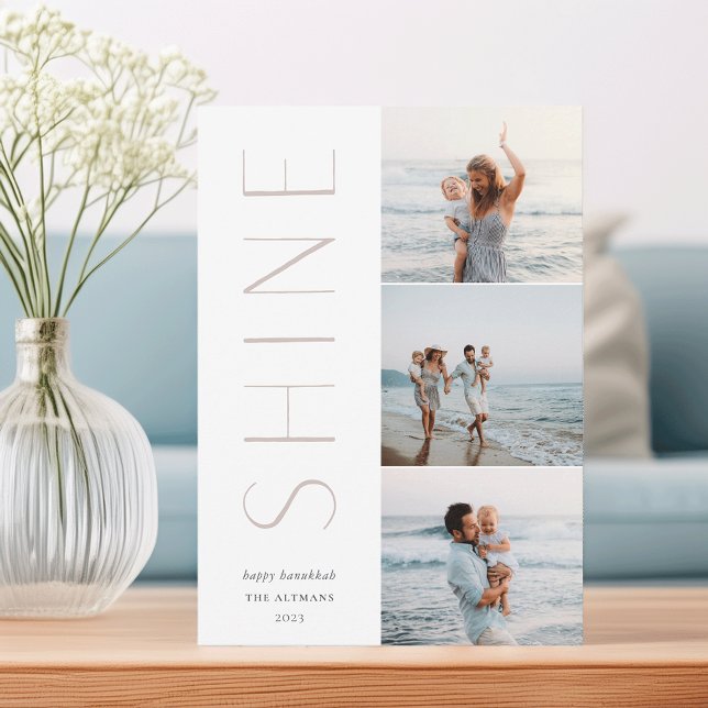 Cartes Pour Fêtes Annuelles Brille | Modern 3 Photo Collage Hanoukka (Créateur téléchargé)