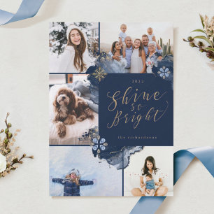 Cartes Pour Fêtes Annuelles Brille si brillant & Marine Gold Agate Encre Cinq 