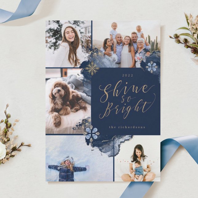 Cartes Pour Fêtes Annuelles Brille si brillant & Marine Gold Agate Encre Cinq  (Créateur téléchargé)