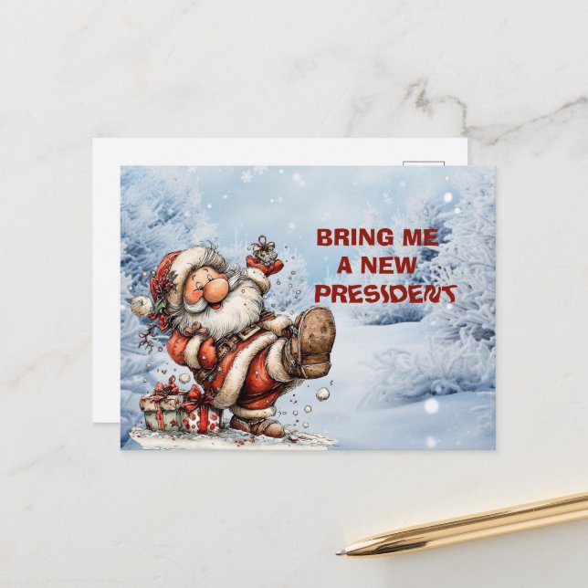Cartes Pour Fêtes Annuelles Bring Me A New President Santa Claus (Devant/Arrière en situation)