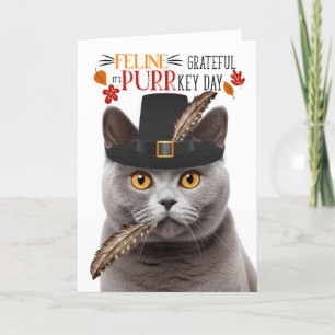 Cartes Pour Fêtes Annuelles British Grey Cat Feline Grateful pour PURRkey Day