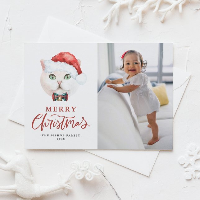 Cartes Pour Fêtes Annuelles British Shorthair Cat Red Joyeux Noël Photo (Créateur téléchargé)