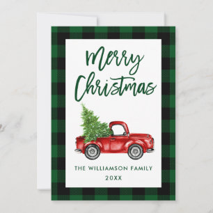 Cartes Pour Fêtes Annuelles Brochure de Noël vert plaid Script Camion Vintage
