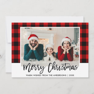 Cartes Pour Fêtes Annuelles Brochure moderne Script Red Plaid Photo Noël