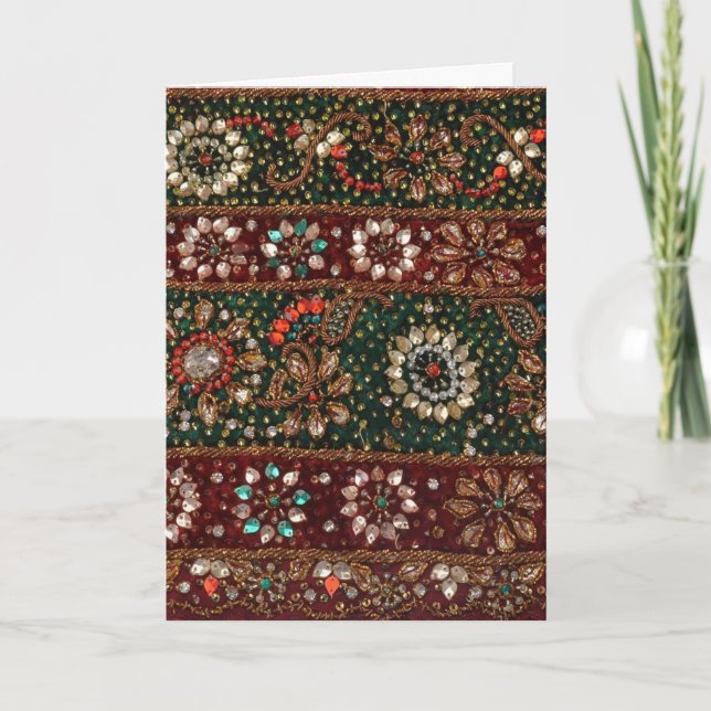 Cartes Pour Fêtes Annuelles Broderie indienne Bling de textile de l'Inde de (Devant)