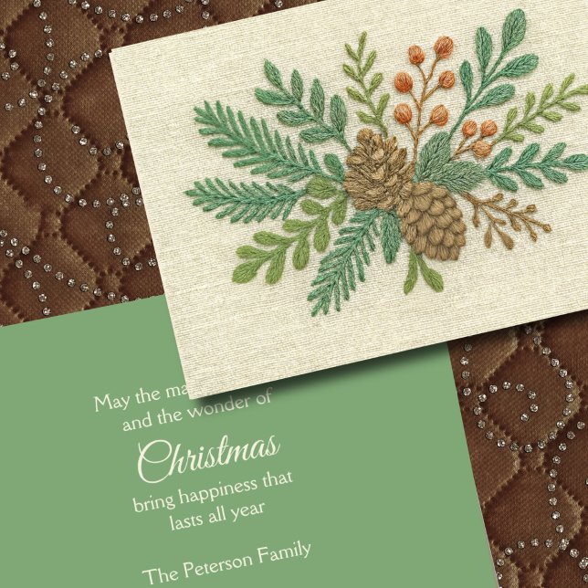 Cartes Pour Fêtes Annuelles Broderie Noël Floral Sprig Pinecone (Créateur téléchargé)