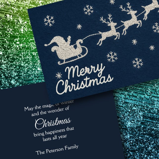 Cartes Pour Fêtes Annuelles Broderie Nuit de Noël Sky Père Noël Sleigh (Créateur téléchargé)