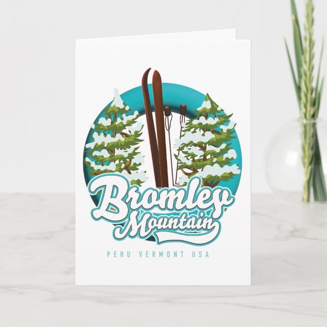 Cartes Pour Fêtes Annuelles Bromley Mountain Pérou Vermont US logo du ski (Devant)