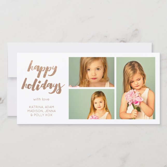 Cartes Pour Fêtes Annuelles Bronze Joyeuses Vacances Blanc 3 Frame Photocard (Devant)