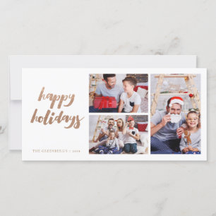 Cartes Pour Fêtes Annuelles Bronze Noël Vacances Blanc 3 Cadres Photo